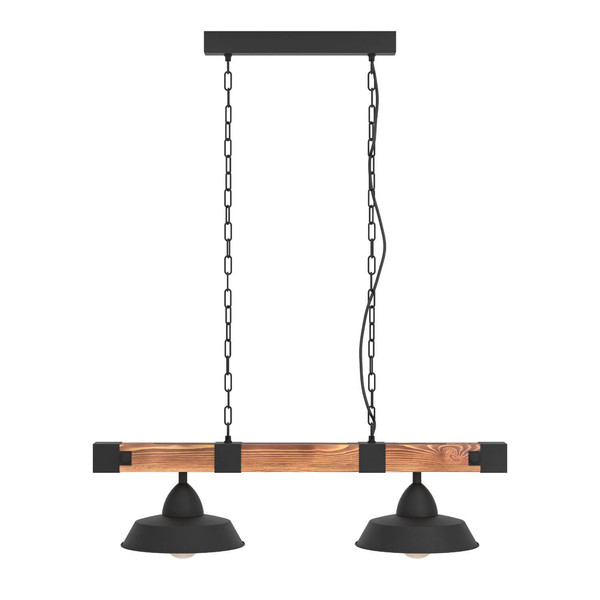 Eglo Pendelleuchte Oldbury 2-flammig E27 Schwarz Braun rustikal Stahl Holz 86x26cm 44085