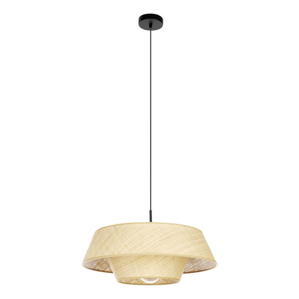Eglo Pendelleuchte Marford E27 Schwarz Natur Stahl Bast Ø50cm 44096