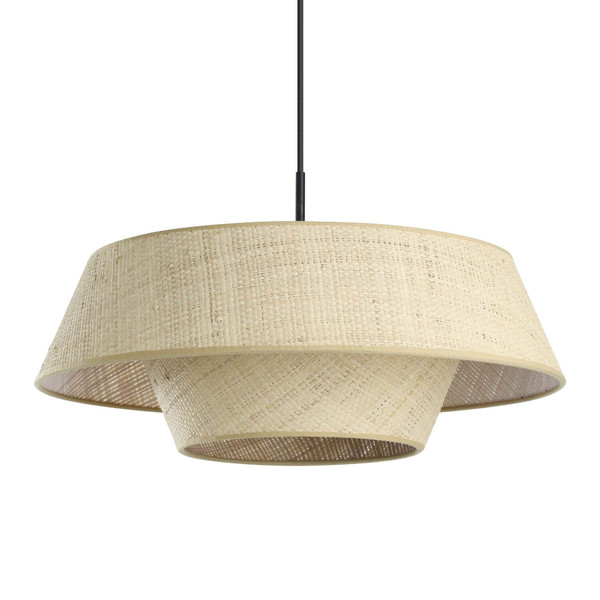 Eglo Pendelleuchte Marford E27 Schwarz Natur Stahl Bast Ø50cm 44096
