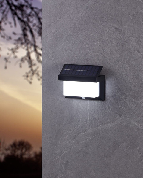 Eglo LED Solar-Wandleuchte Utrera 32-flammig dimmbar 32x 0,12W Bewegungsmelder IP44 Schwarz mit Sensor 20x12cm 48968