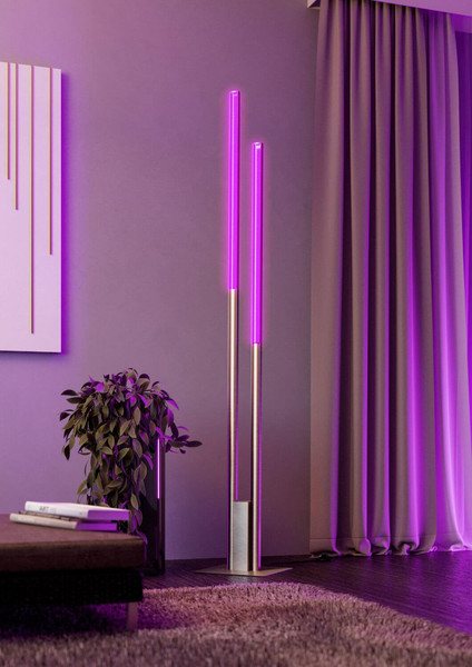 Eglo LED Stehleuchte Fraioli-Z Smart 2-flammig dimmbar 2x 17W RGB CCT warm-/tageslichtweiss 2700-6500K Zigbee Nickel-matt Aluminium 175,5cm 900078