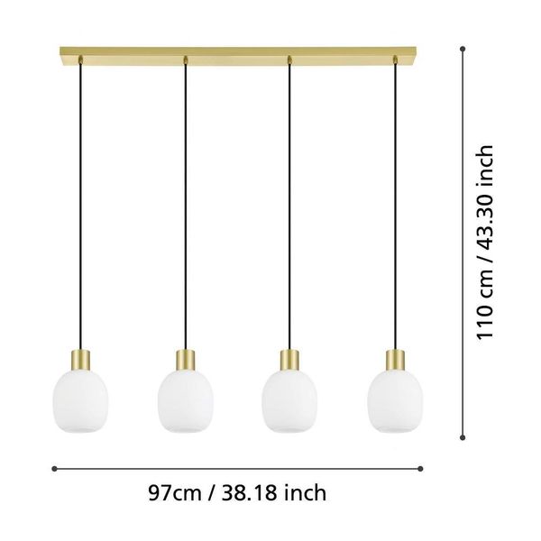 Eglo 900306 MANZANARES E27 4-fach Hängeleuchte 970x145mm Messing-Gebürstet Gold