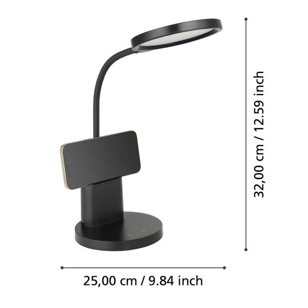 Eglo 900528 BROLINI LED Tischleuchte 2,1W Ø150mm Schwarz USB steuerbare Lichtfarbe dimmbar