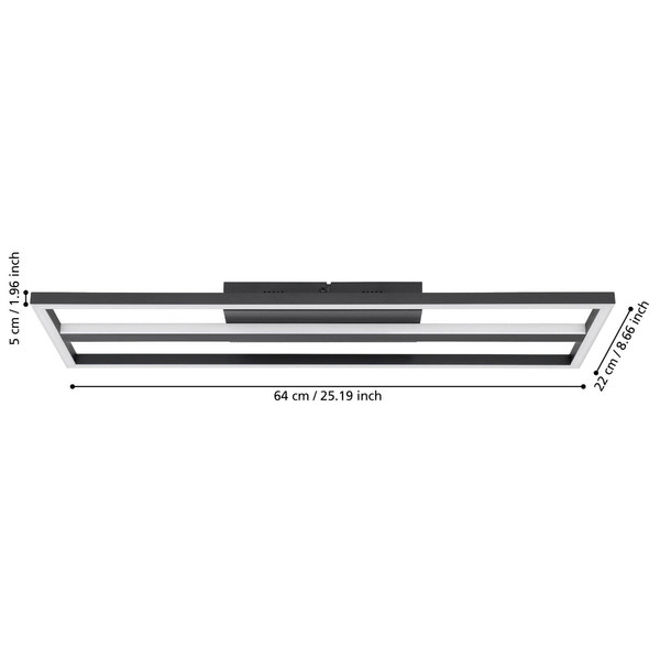 Eglo LED Deckenleuchte Calagrano-Z Smart dimmbar 21W RGB CCT warm-/tageslichtweiss 2700-6500K Zigbee Schwarz Aluminium Stahl 66x22cm 900567