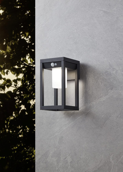 Eglo LED Solar-Wandleuchte Martano 3,7W neutralweiss 4000K Bewegungsmelder IP44 Schwarz Aluminium mit Sensor 27x18cm 900804