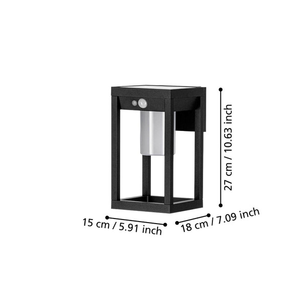 Eglo LED Solar-Wandleuchte Martano 3,7W neutralweiss 4000K Bewegungsmelder IP44 Schwarz Aluminium mit Sensor 27x18cm 900804