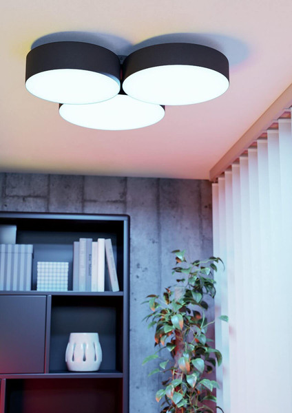 Eglo LED Deckenleuchte Barbano-Z Smart 3-flammig dimmbar 3x 7,5W RGB CCT warm-/tageslichtweiss 2700-6500K Zigbee Schwarz Weiss Stahl Textil 60,5x56,5cm 900853