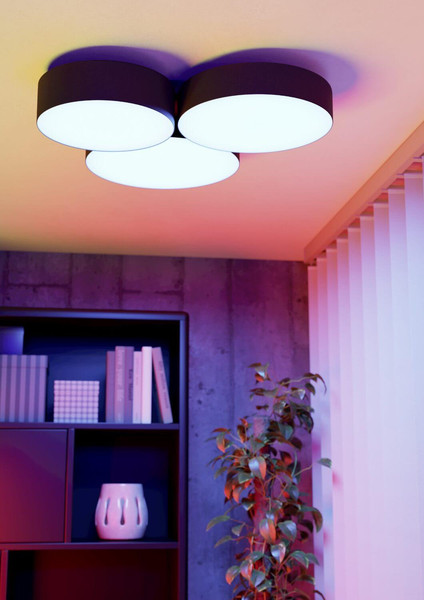 Eglo LED Deckenleuchte Barbano-Z Smart 3-flammig dimmbar 3x 7,5W RGB CCT warm-/tageslichtweiss 2700-6500K Zigbee Schwarz Weiss Stahl Textil 60,5x56,5cm 900853