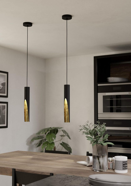 Eglo LED Pendelleuchte Barbotto GU10 4,5W warmweiss 3000K Schwarz Gold Stahl Ø6cm 900872