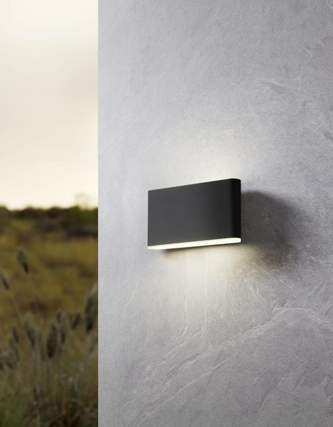 Eglo LED Außen-Wandleuchte Grutti 2-flammig 2x 5,8W CCT warm-/neutral-/tageslichtweiss 3000/4000/6500K IP65 Anthrazit Transparent Aluminium 17,5x9cm 901026