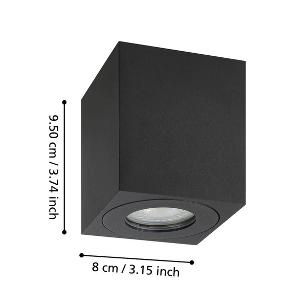 Eglo Außen-Deckenleuchte Torrecola GU10 IP44 Schwarz Klar Aluminium Glas 9,5x8cm 901029