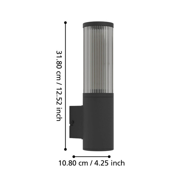 Eglo Außen-Wandleuchte Salle E27 IP54 Schwarz Schwarz-transparent Aluminium Ø7,5cm 901033