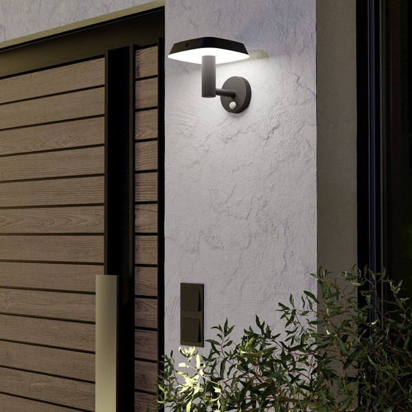 Eglo LED Solar-Wandleuchte Dreoli 8,5W warmweiss 3000K Bewegungsmelder IP44 Schwarz mit Sensor 21x17,5cm 901071