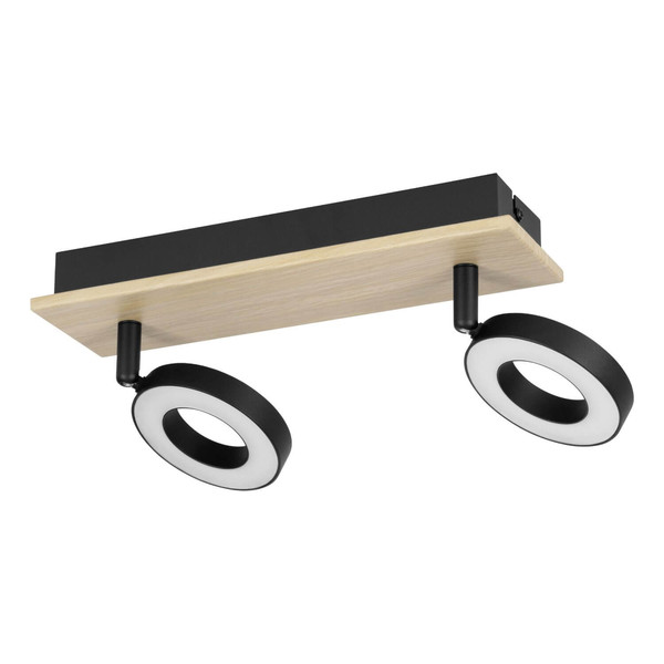 Eglo LED Deckenstrahler Rielves 2-flammig 2x 4,2W warmweiss 3000K Braun Schwarz Holz Stahl 28x17,5cm 901203