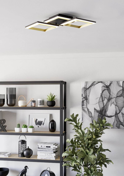 Eglo LED Deckenleuchte Calliera dimmbar 20W neutralweiss 4000K Schwarz Messing Stahl 59,5x31cm 901222