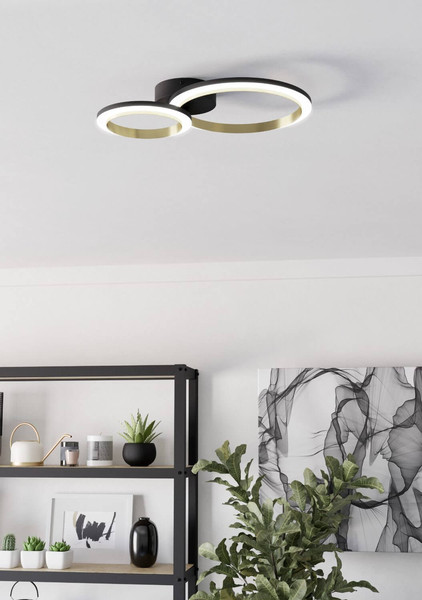 Eglo LED Deckenleuchte Calliera dimmbar 12W neutralweiss 4000K Schwarz Messing Stahl 42x30cm 901223