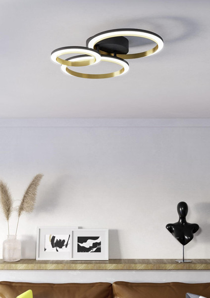 Eglo LED Deckenleuchte Calliera dimmbar 20W neutralweiss 4000K Schwarz Messing Stahl 49x44,5cm 901224