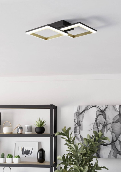 Eglo LED Deckenleuchte Calliera dimmbar 18,4W neutralweiss 4000K Schwarz Messing Stahl 52,5x31cm 901225