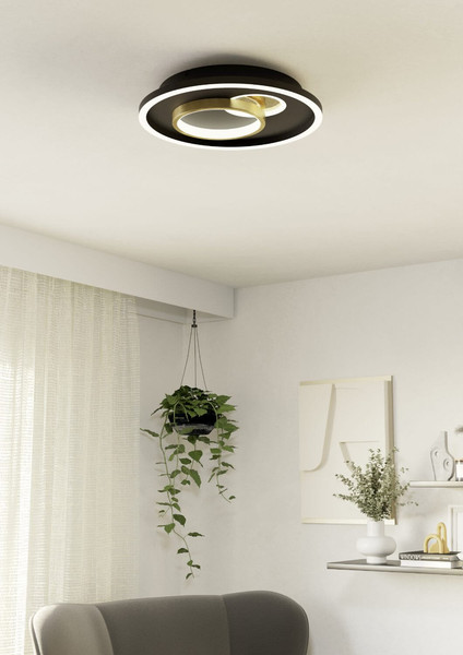 Eglo LED Deckenleuchte Tiriolo 22,5W neutralweiss 4000K Schwarz Gold Stahl Ø38cm 901244