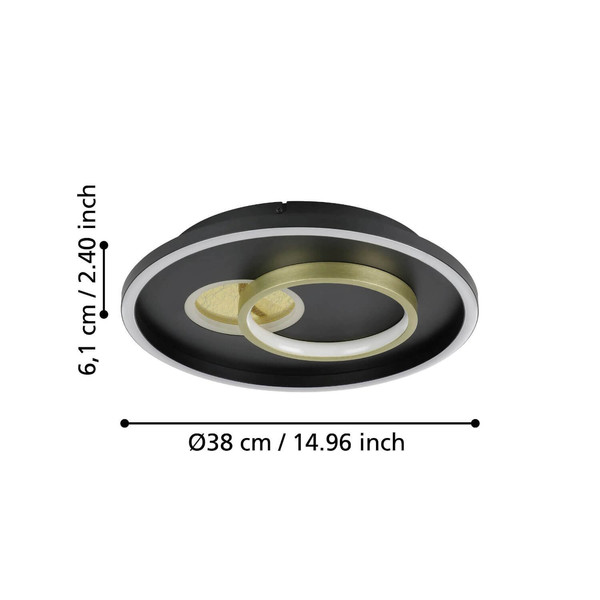 Eglo LED Deckenleuchte Tiriolo 22,5W neutralweiss 4000K Schwarz Gold Stahl Ø38cm 901244
