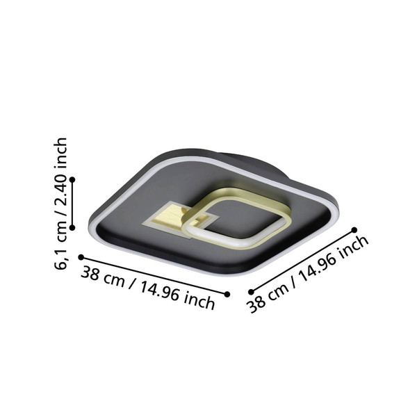 Eglo LED Deckenleuchte Tiriolo 25,4W neutralweiss 4000K Schwarz Gold Stahl 38x38cm 901245
