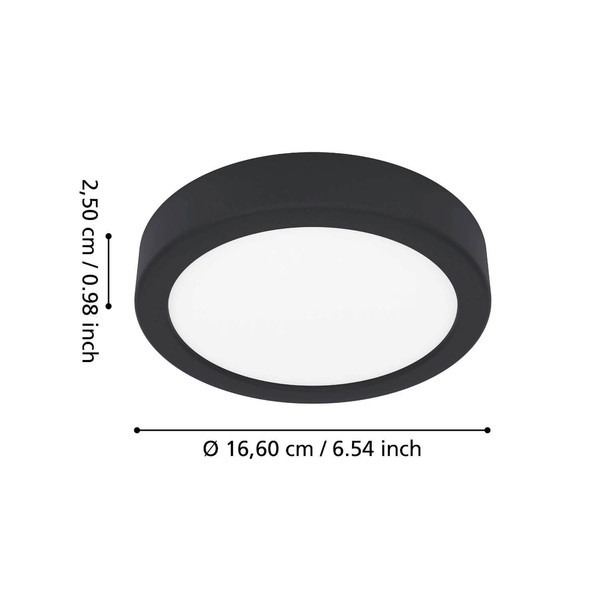 Eglo LED Aufbauleuchte Fueva 6 7,5W CCT warm-/neutral-/tageslichtweiss 2700/4000/6500K IP44 Schwarz Ø17cm 901324