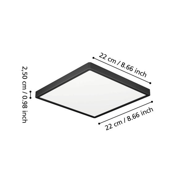 Eglo LED Aufbauleuchte Fueva 6 10,5W CCT warm-/neutral-/tageslichtweiss 2700/4000/6500K IP44 Schwarz 22x22cm 901329