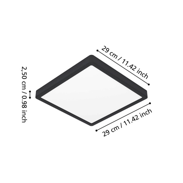 Eglo LED Aufbauleuchte Fueva 6 13W CCT warm-/neutral-/tageslichtweiss 2700/4000/6500K IP44 Schwarz 29x29cm 901331