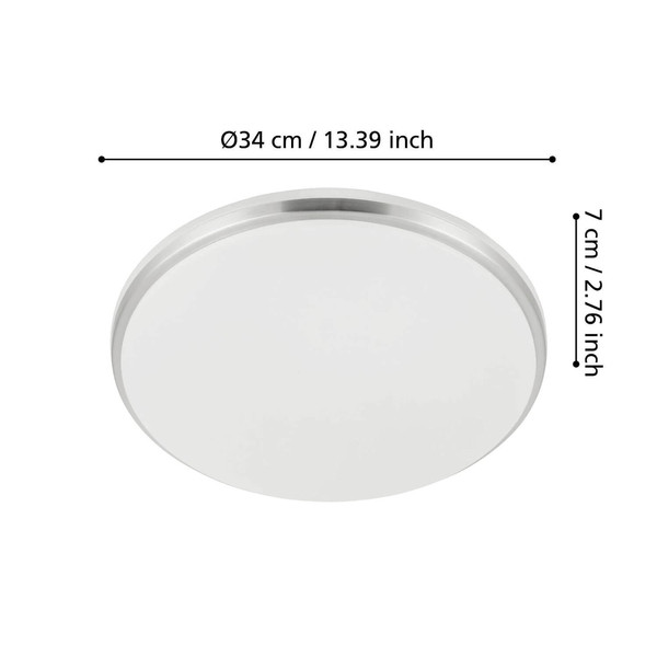 Eglo LED Deckenleuchte Margidore 18W CCT warm-/neutral-/tageslichtweiss 3000/4000/6500K IP54 Weiss Nickel-matt Stahl Ø34cm 901528