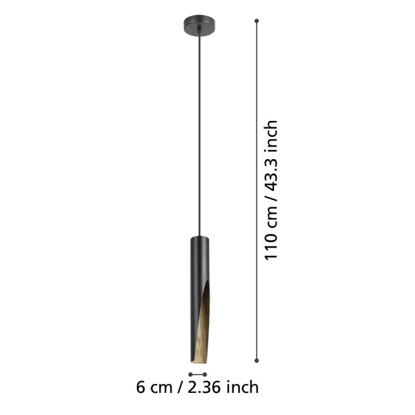 Eglo LED Pendelleuchte Barbotto GU10 4,5W warmweiss 3000K Schwarz Braun Stahl Holz Ø6cm 901732