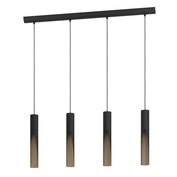Eglo LED Pendelleuchte Barbotto 4-flammig GU10 4x 4,5W warmweiss 3000K Schwarz Braun Stahl Holz 92,5x6cm 901733