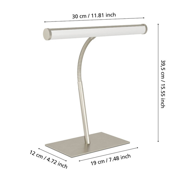 Eglo LED Tischleuchte Riccione dimmbar 5W CCT warm-/neutral-/tageslichtweiss 2700/4000/6500K Nickel-matt Stahl Aluminium 39,5x30cm 901982