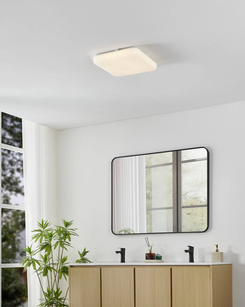Eglo LED Deckenleuchte Frania-IP 18W CCT warm-/neutral-/tageslichtweiss 3000/4000/6000K IP44 Weiss Stahl Kristalleffekt 33x33cm 902078