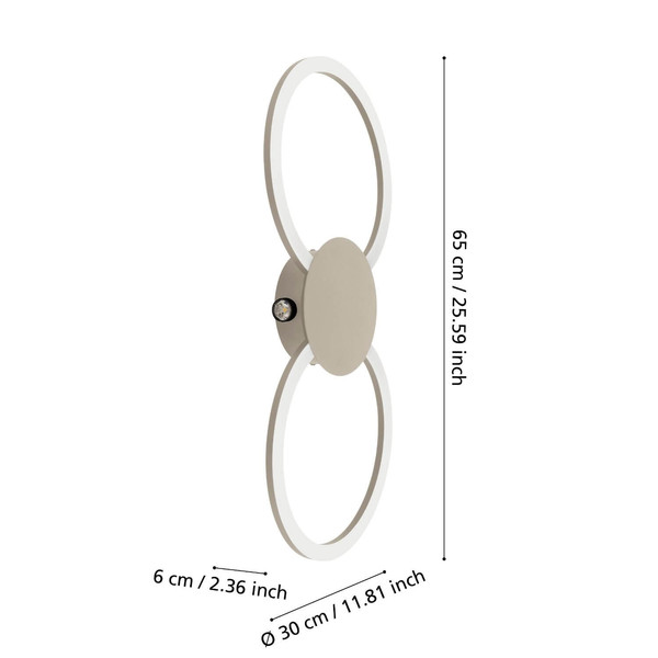 Eglo LED Wand-/Deckenleuchte Venticello 1 20,91W warmweiss 3000K Sandfarben Aluminium 66x30cm 902127