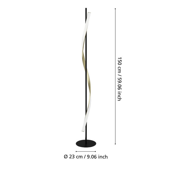 Eglo LED Stehleuchte Conaprato dimmbar 20W CCT warm-/tageslichtweiss 2700-6500K Schwarz Messing-gebürstet Aluminium Stahl 150cm 902138