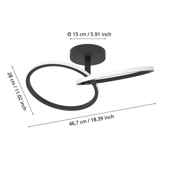 Eglo LED Deckenleuchte Congiunti 12W CCT warm-/neutral-/tageslichtweiss 2700/4000/6500K Schwarz Stahl 46,5x28cm 902144