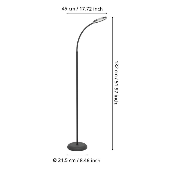 Eglo LED Stehleuchte Lauro dimmbar 5,5W CCT warm-/neutral-/tageslichtweiss 2700/4000/6500K Schwarz 132cm 902176