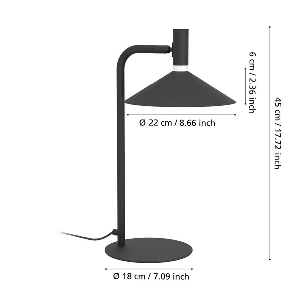 Eglo LED Tischleuchte Conomavilla-Z Smart dimmbar 7,5W RGB CCT warm-/tageslichtweiss 2700-6500K Zigbee Schwarz Stahl 45x27cm 902185