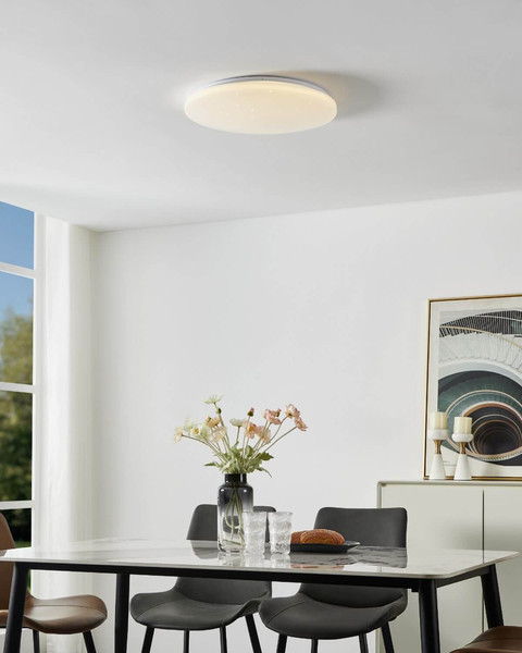 Eglo LED Deckenleuchte Frania-Z Smart dimmbar 25W RGB CCT warm-/tageslichtweiss 2700-6500K Zigbee Weiss Stahl Kristalleffekt Ø50cm 902198