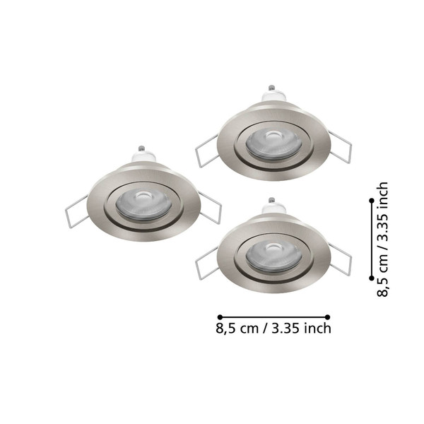 Eglo LED Einbauspot Barranco 3-flammig GU10 3x 4,5W warmweiss 3000K IP44 Nickel-matt Ø8cm 902239