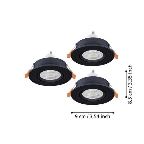 Eglo LED Einbauspot Barranco 3-flammig GU10 3x 4,5W warmweiss 3000K Schwarz Ø9cm 902244