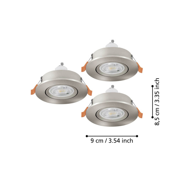 Eglo LED Einbauspot Barranco 3-flammig GU10 3x 4,5W warmweiss 3000K Nickel-matt Ø9cm 902246