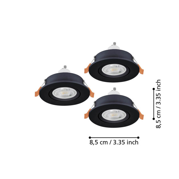 Eglo LED Einbauspot Barranco 3-flammig GU10 3x 4,5W neutralweiss 4000K IP44 Schwarz Ø8cm 902251