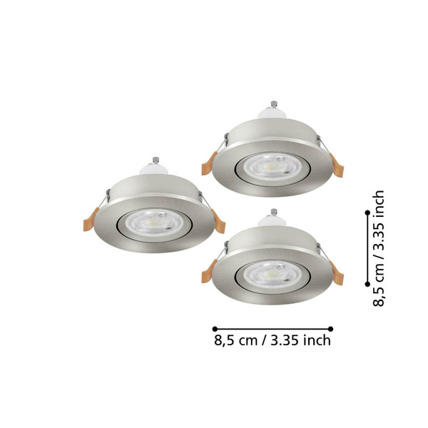 Eglo LED Einbauspot Barranco 3-flammig GU10 3x 4,5W neutralweiss 4000K IP44 Nickel-matt Ø8cm 902253