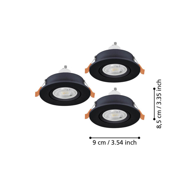 Eglo LED Einbauspot Barranco 3-flammig GU10 3x 4,5W neutralweiss 4000K Schwarz Ø9cm 902257