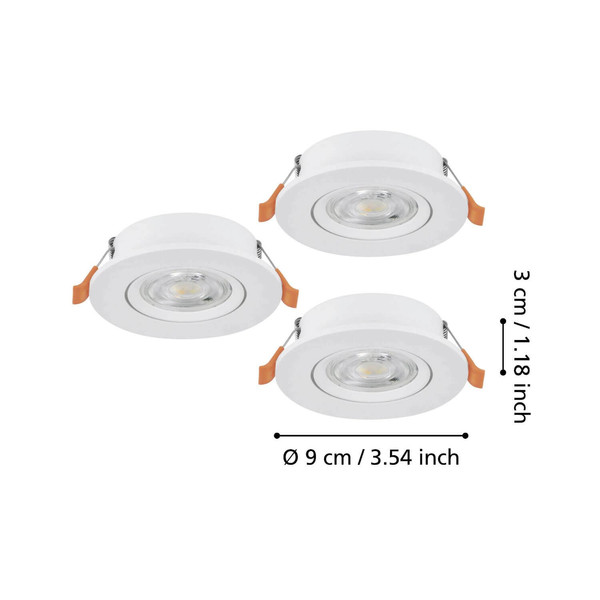 Eglo LED Einbauspot Barranco 3-flammig 3x 4,8W CCT warm-/neutral-/tageslichtweiss 2700/4000/6500K Weiss Ø9cm 902262
