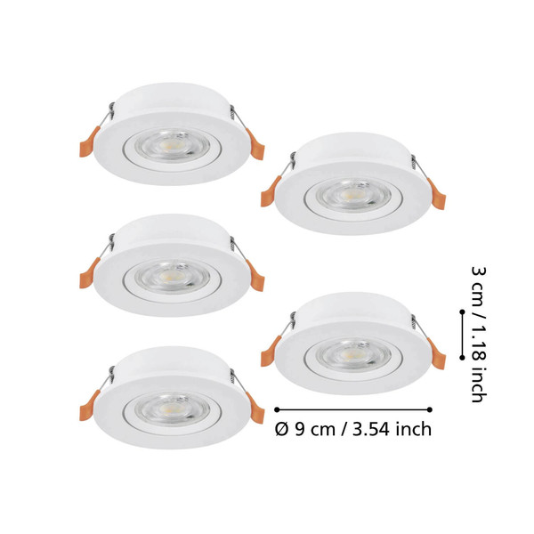 Eglo LED Einbauspot Barranco 5-flammig 5x 4,8W CCT warm-/neutral-/tageslichtweiss 2700/4000/6500K Weiss Ø9cm 902263