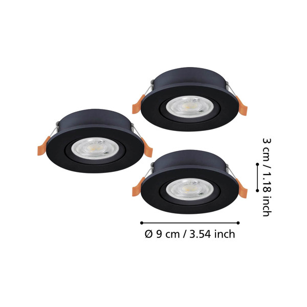 Eglo LED Einbauspot Barranco 3-flammig 3x 4,8W CCT warm-/neutral-/tageslichtweiss 2700/4000/6500K Schwarz Ø9cm 902265