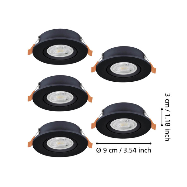 Eglo LED Einbauspot Barranco 5-flammig 5x 4,8W CCT warm-/neutral-/tageslichtweiss 2700/4000/6500K Schwarz Ø9cm 902266