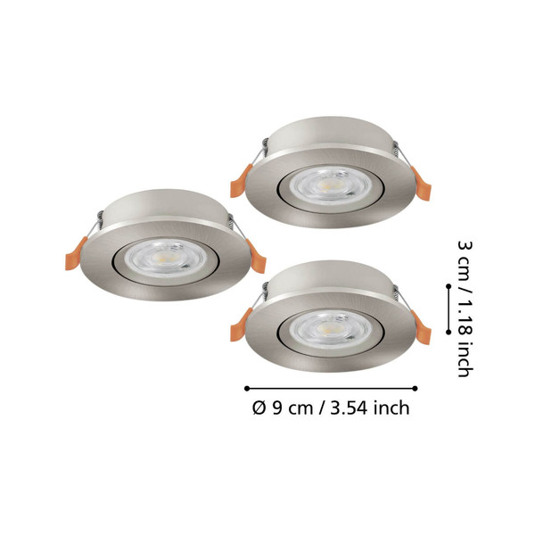 Eglo LED Einbauspot Barranco 3-flammig 3x 4,8W CCT warm-/neutral-/tageslichtweiss 2700/4000/6500K Nickel-matt Ø9cm 902268